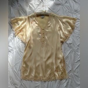 Vintage 90s Entice Cream Satin & Lace Nightshirt - Small